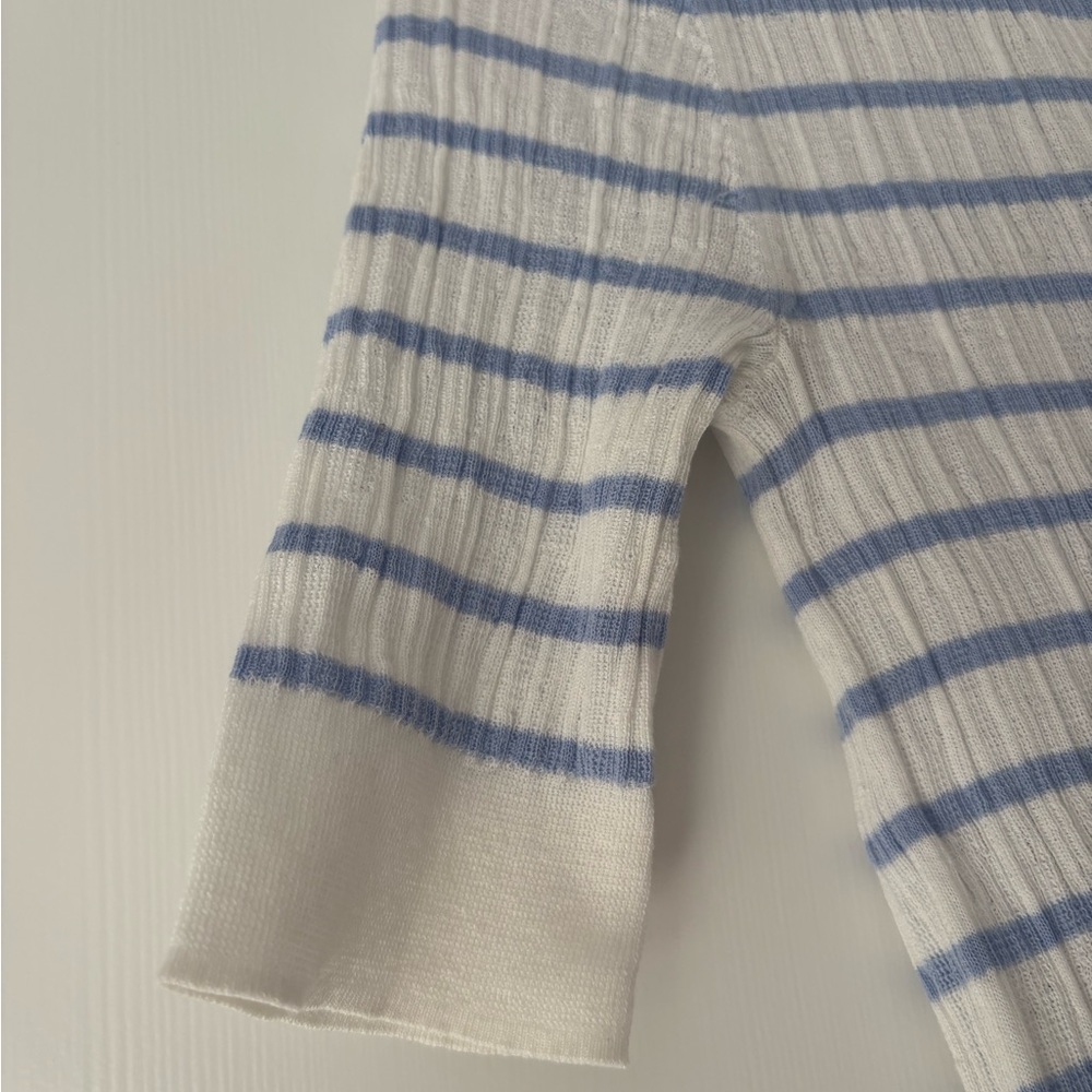 NAVER WORN A.L.C. White and Blue Striped Knit Top - Picture 3 of 3